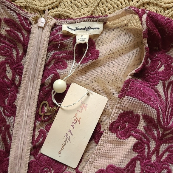 For Love And Lemons Temecula Tan & Purple Embroidered Mesh Mini Dress - Size S - Picture 7 of 10